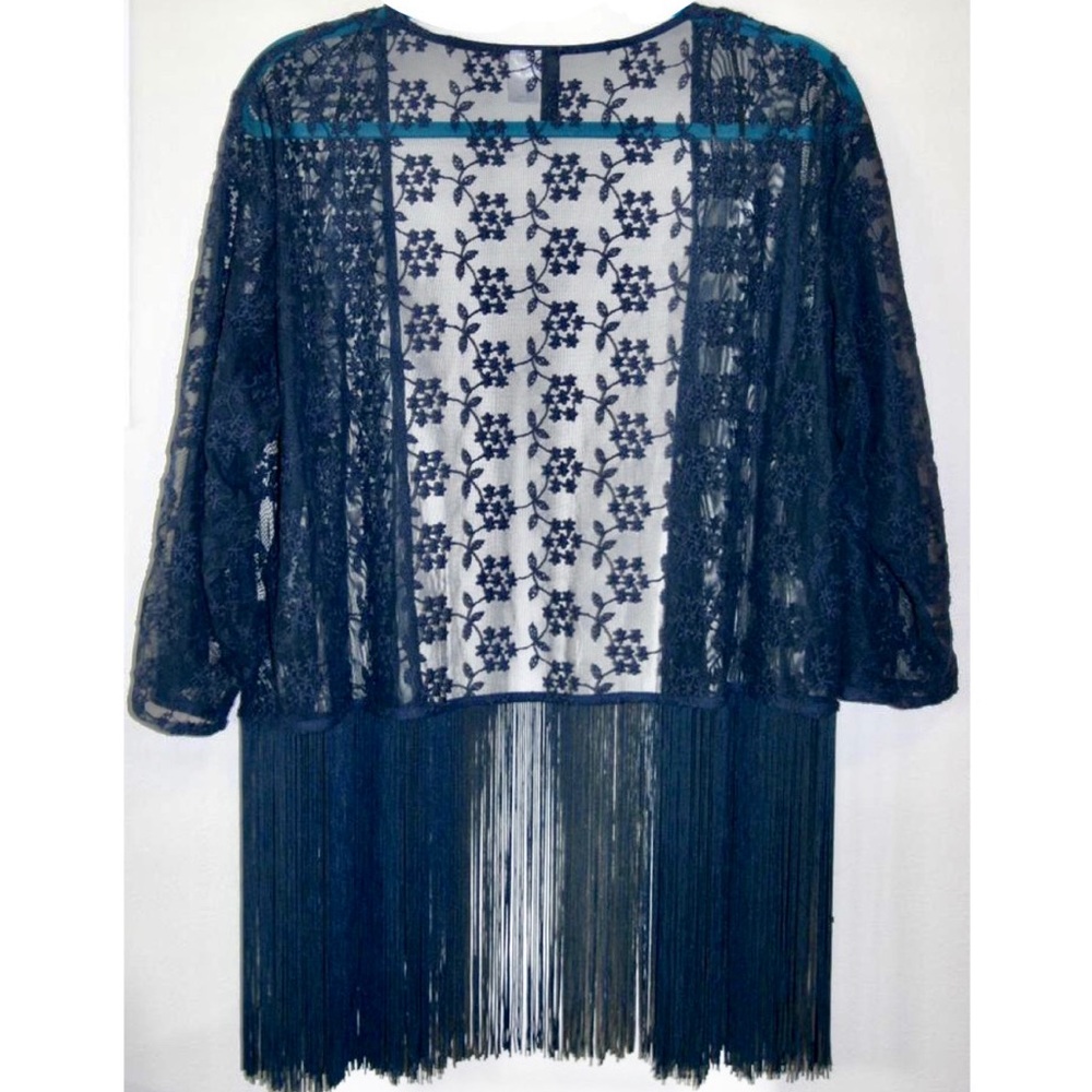 H&M navy fringe kimono
